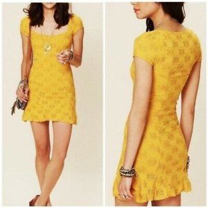 Free People Daisy Dress Yellow Lace Scoop Neck L